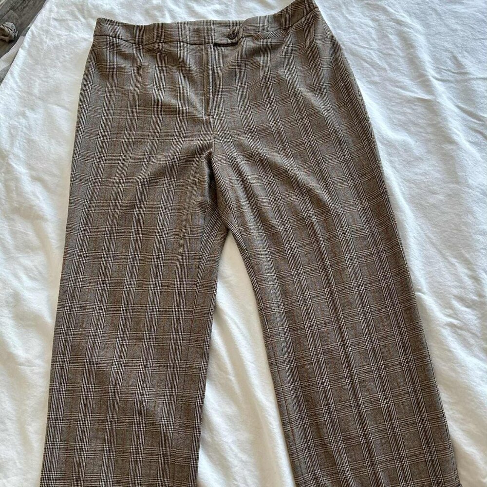 Pierre Cardin Femme Brown Glen Check Cuffed Tailored Wide Leg Trousers – US 16